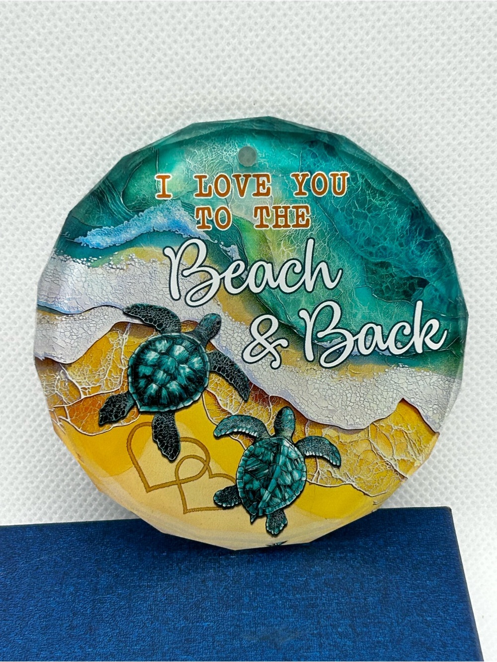 Gaudora Aqua Beach Love Ornament NIB Sea Turtle Acrylic Coastal Gift